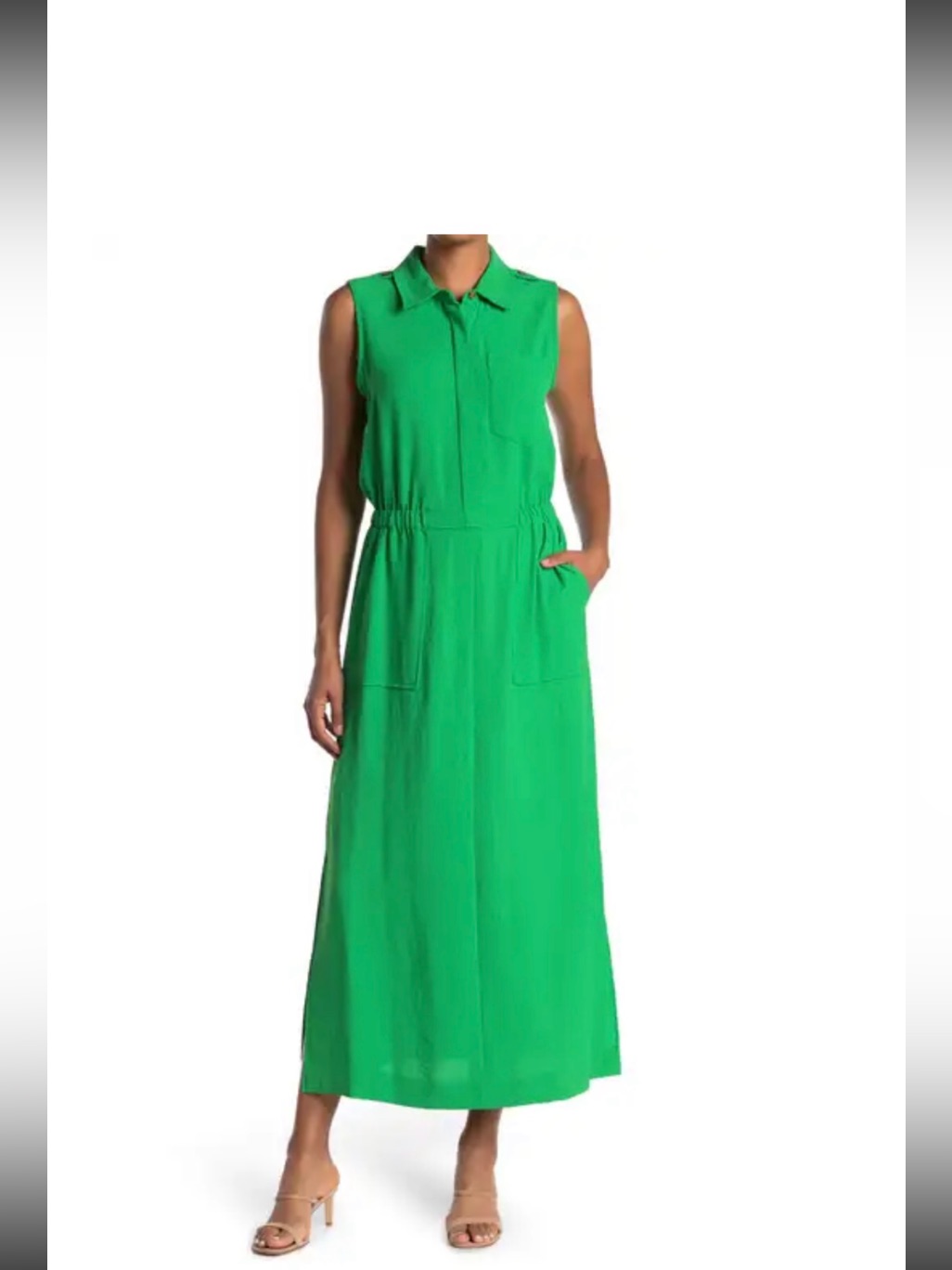 Calvin Klein Bright Green Sleeveless Maxi Shirt Dress